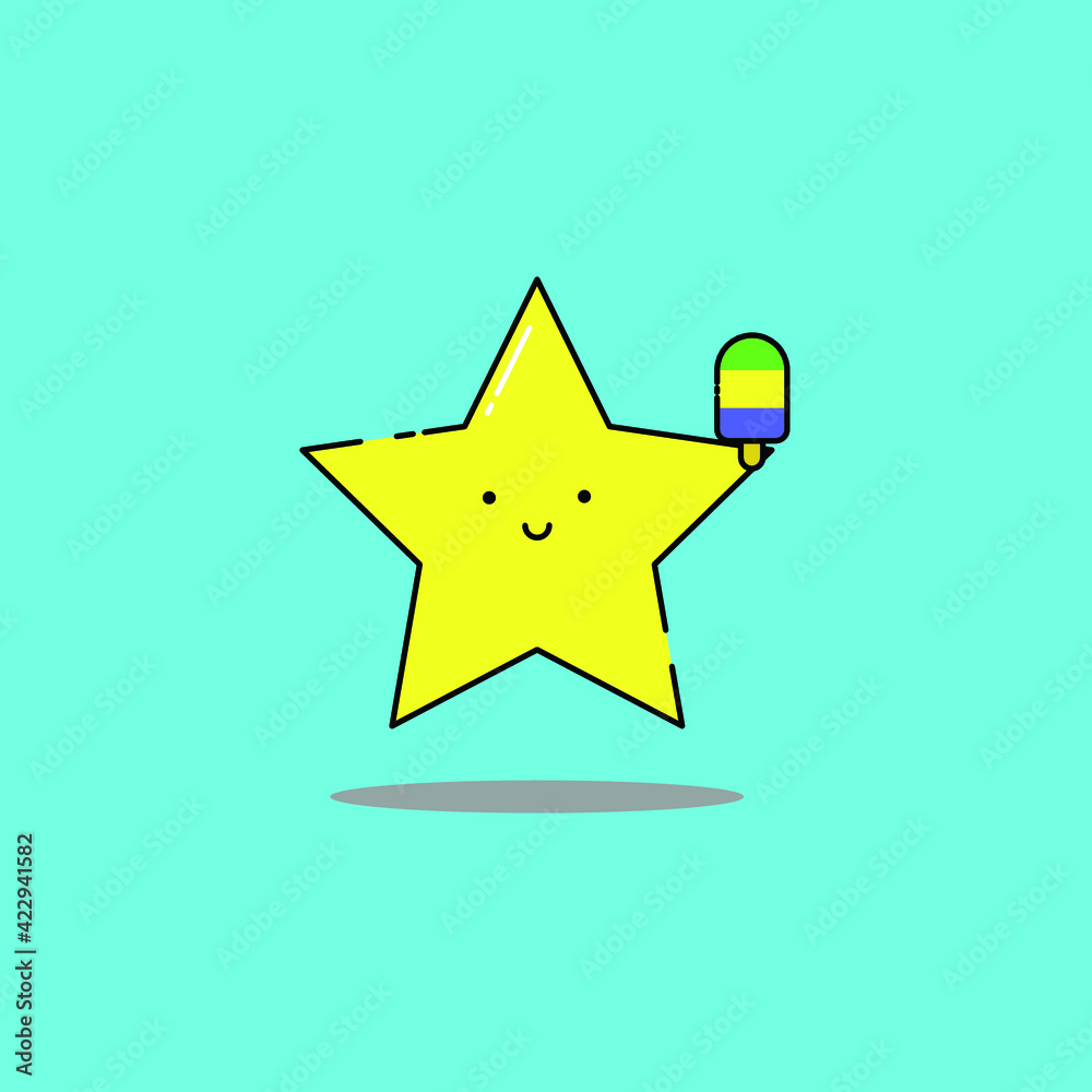 Cute star holds ice cream illustration. modern simple vector icon, flat graphic symbol in trendy flat design style. Cute star holds ice cream illustration. modern simple vector icon, flat graphic symbol in trendy flat design style.