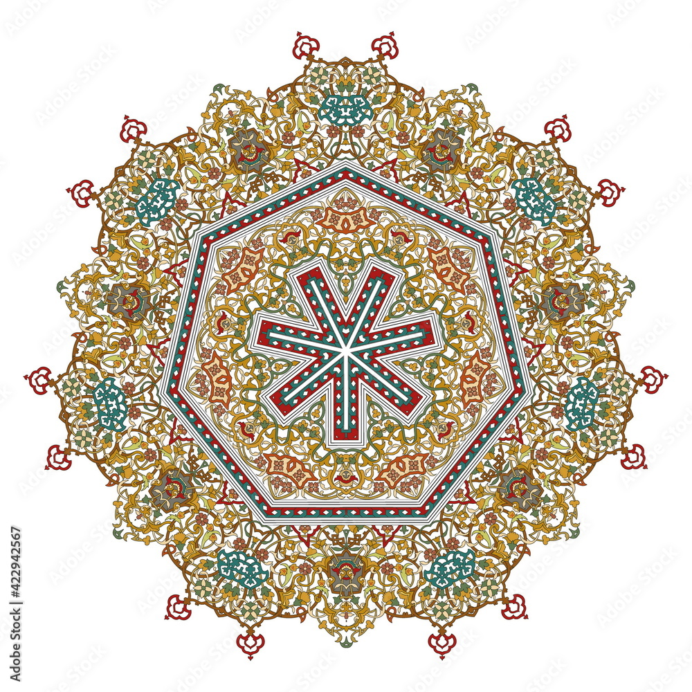 Seven pointed star mandala in flower style