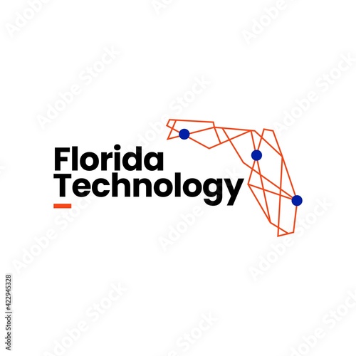 florida technology connection map geometric polygonal logo vector icon illustration