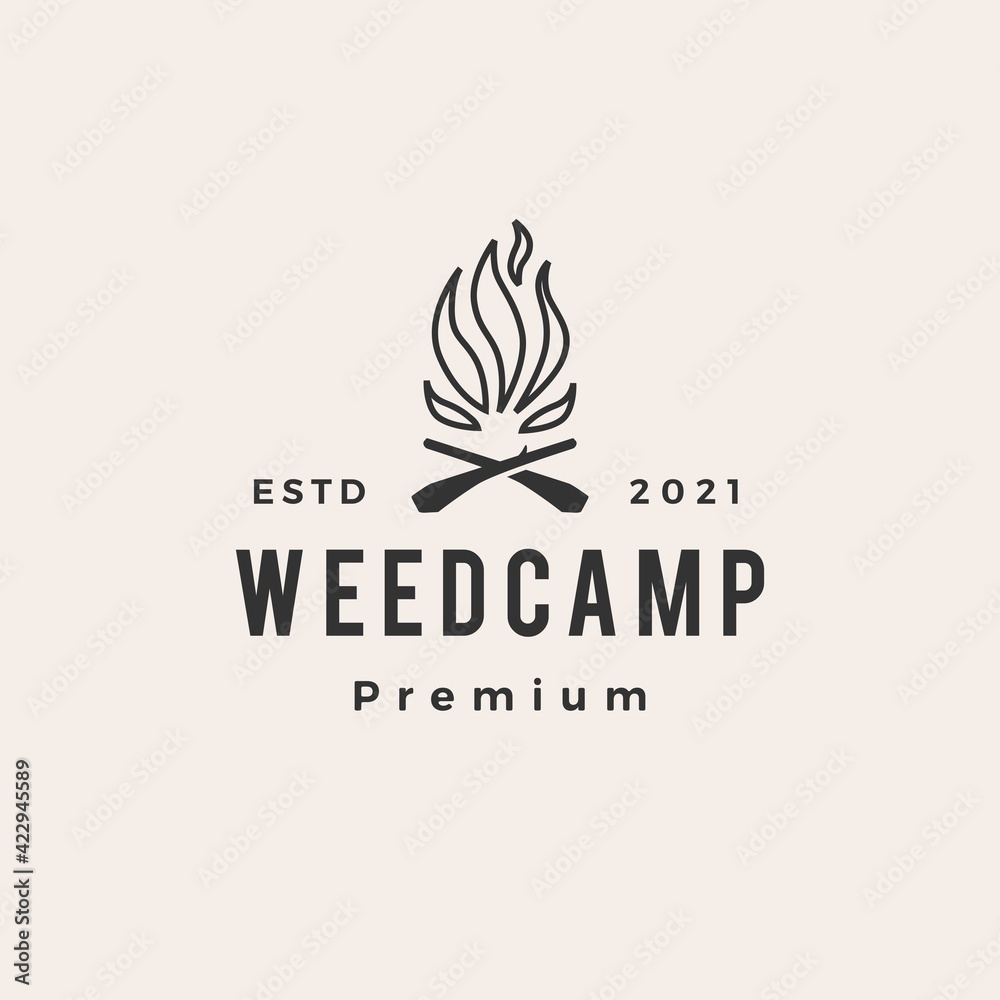 Fototapeta premium weed camp cannabis tree hipster vintage logo vector icon illustration