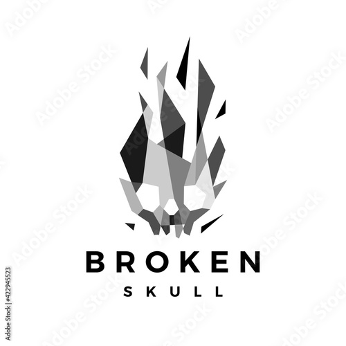 broken skull tech glass geometric polygonal logo vector icon illustration