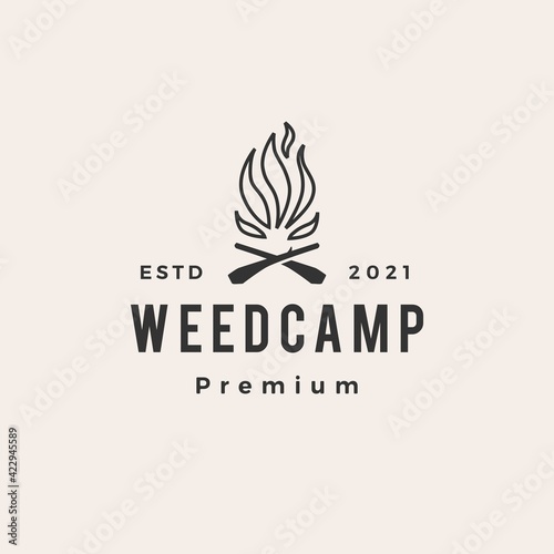 weed camp cannabis tree hipster vintage logo vector icon illustration