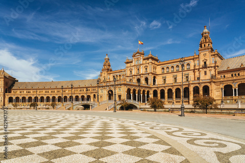 Panoramic view of Spain Square of Seville, in Andalusia