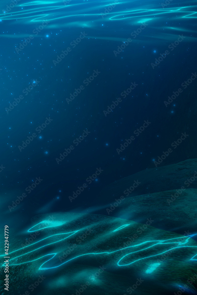 Light figure under water. Dark green water. Depth of sea water ...