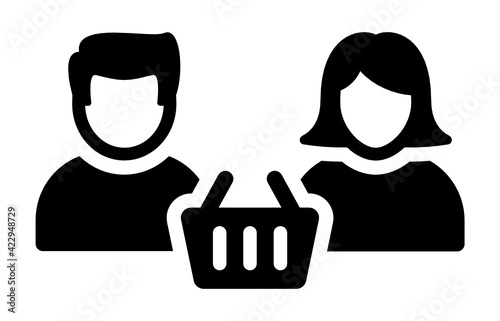 Customer, client, merchandise vector icon illustration.