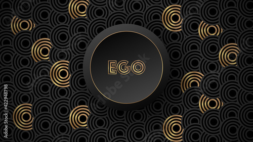 Abstract geometric background with golden and grey circles with round ego button.