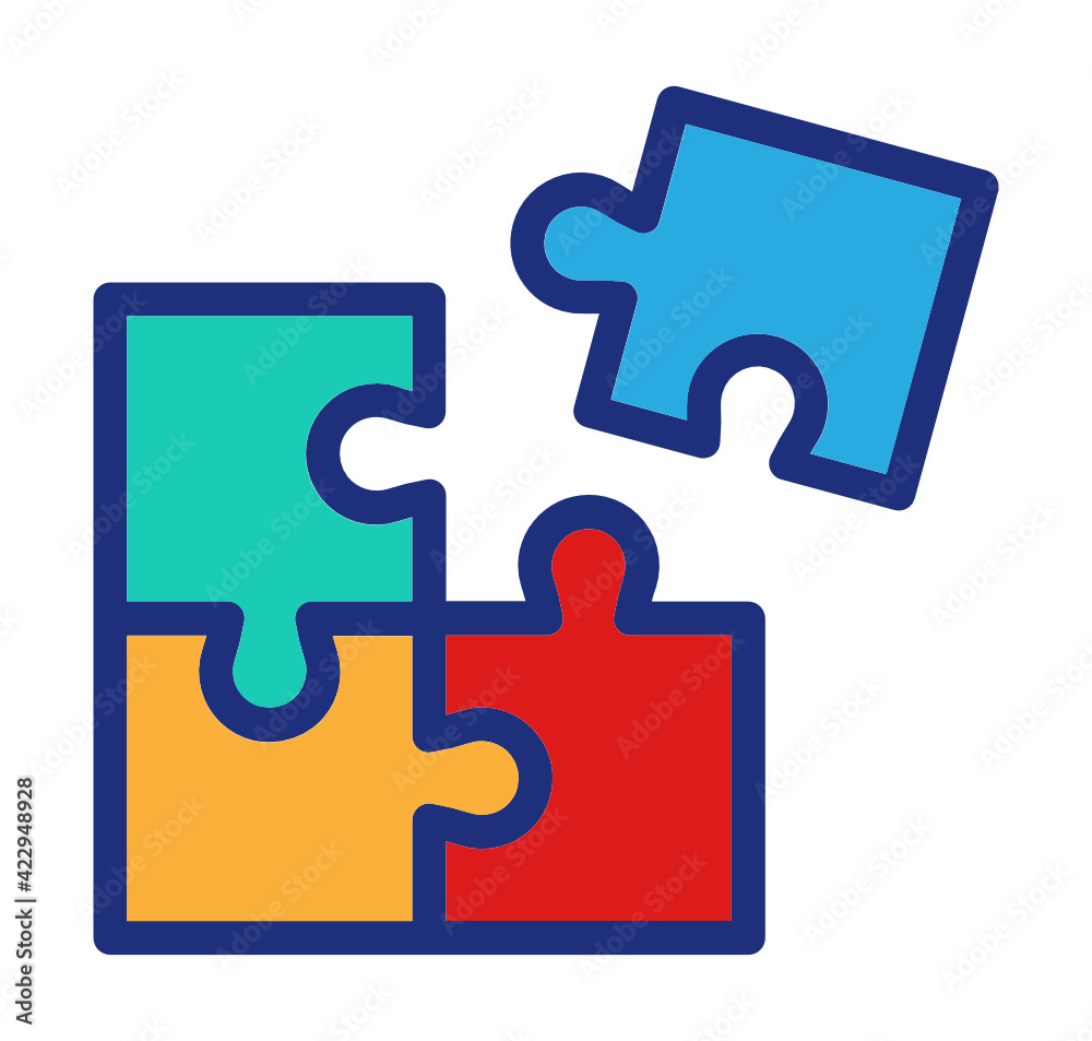 Square four pieces of jigsaw puzzle or teamwork concept flat color vector icon illustration. Square four pieces of jigsaw puzzle or teamwork concept flat color vector icon illustration.