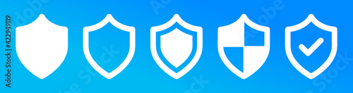 Shield badge vectors illustration on blue background.