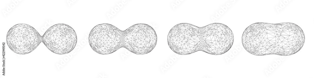 Metaball of polygon mesh grid isolated on white color. Technology abstract art background. Collection of minimalistic geometric design sci-fi elements. Vector futuristic digital concept. Metaball of polygon mesh grid isolated on white color. Technology abstract art background. Collection of minimalistic geometric design sci-fi elements. Vector futuristic digital concept.