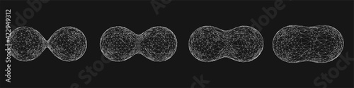 Metaball of dots and grid isolated on black color. Technology abstract art background. Collection of minimalistic geometric design sci-fi elements. Vector futuristic digital concept.