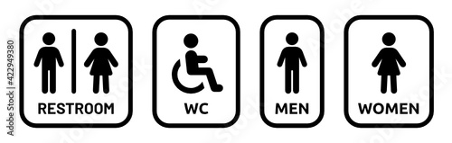 Washroom, toilet, restroom, wc sign symbol black and white icon illustrations.