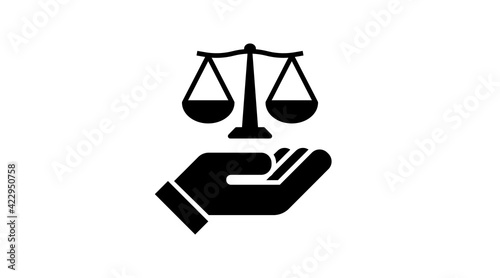 Ethics icon , law and justice. scale and hand line symbol .Vector linear illustration. Isolated