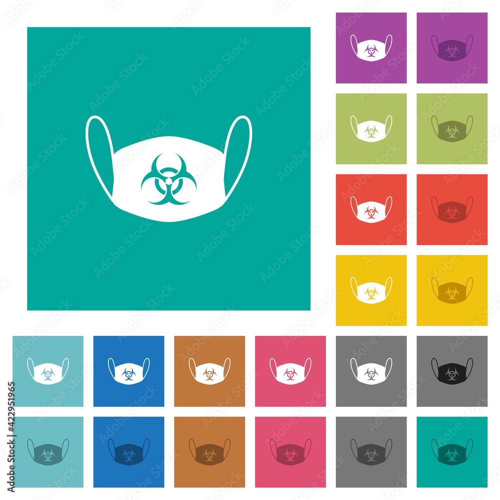 Face mask with biohazard symbol square flat multi colored icons Face mask with biohazard symbol square flat multi colored icons