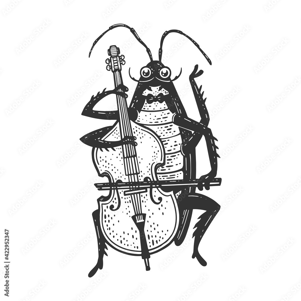 Cockroach double bass sketch raster illustration Cockroach double bass sketch raster illustration