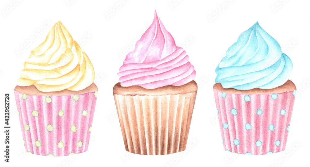 Watercolor Cupcakes Set Watercolor Cupcakes Set