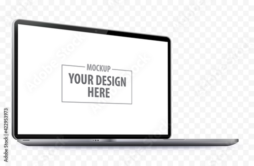 Laptop Computer Perspective View Mockup. Notebook PC realistic vector illustration template with transparent background.