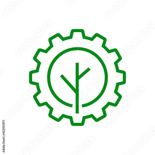 Logotipo engranaje con forma de árbol con lineas de color verde