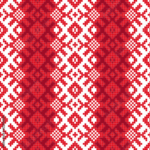 Vector pattern: national knitting striped red and white ornament. Seamless pattern can be used for wallpaper, pattern fills, web page background, surface textures.
