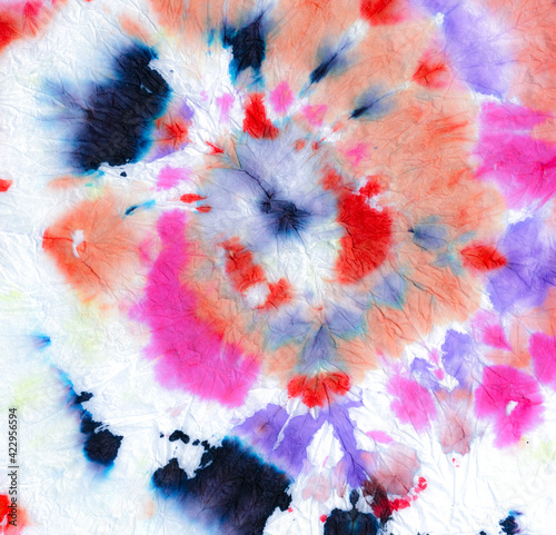 Fototapeta Naklejka Na Ścianę i Meble -  Fun Circular Spiral Tie Dye.  Pink Die Boho Dress