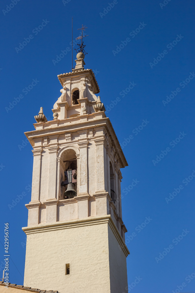 Church tower in the center of Moncada, Spain