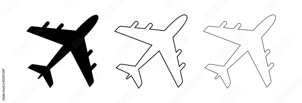 Airplane icon isolated on white background.Passenger plane black and line logo.