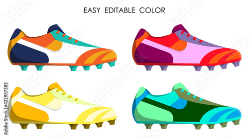 Color classic soccer, football boot, spiked sneaker in cartoon style. Isolated vector on white background