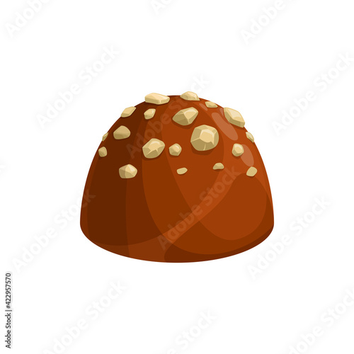 Chocolate candy, sweet dessert and confection food icon, vector truffle praline comfit. Chocolate candy of milk or dark chocolate with crispy sprinkles topping, confectionery dessert sweets