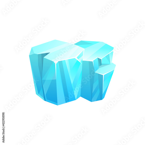 Ice rock crystal, iceberg or glacier vector icon isolated. Cracked polar ice rock piece or stalagmite crystal of snow or frozen water, blue Antarctica or arctic cold icicle, broken iceberg block