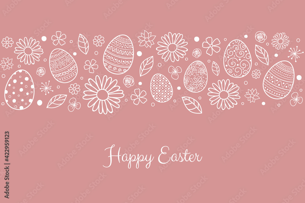 Concept of Easter greeting card with eggs and flowers. Vector Concept of Easter greeting card with eggs and flowers. Vector