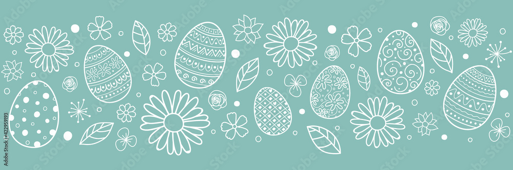 Template of Easter header with eggs and flowers. Vector Template of Easter header with eggs and flowers. Vector