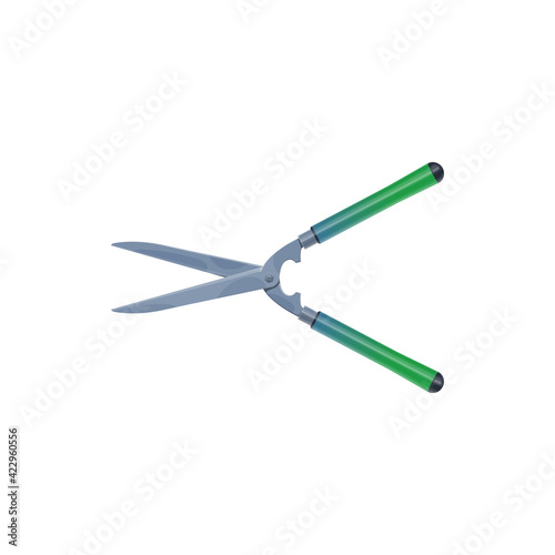 Garden shears, pruning scissors vector icon. Pruner instrument with long blades, tool for gardening works, hand equipment for gardeners isolated cartoon secateurs on white background