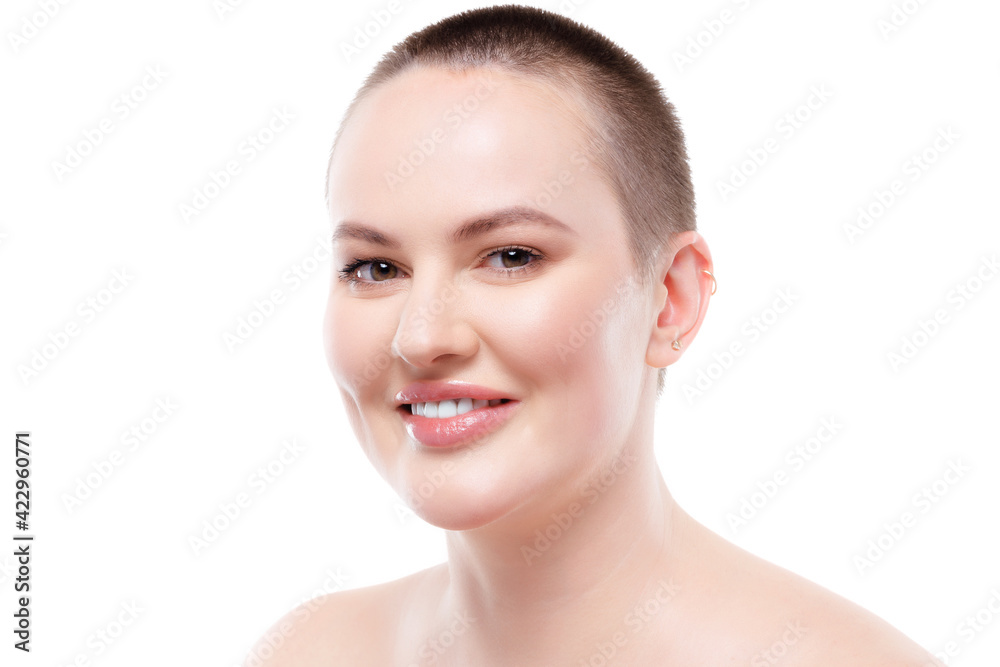 Portrait of a beautiful short-haired woman with perfect glowing skin Portrait of a beautiful short-haired woman with perfect glowing skin