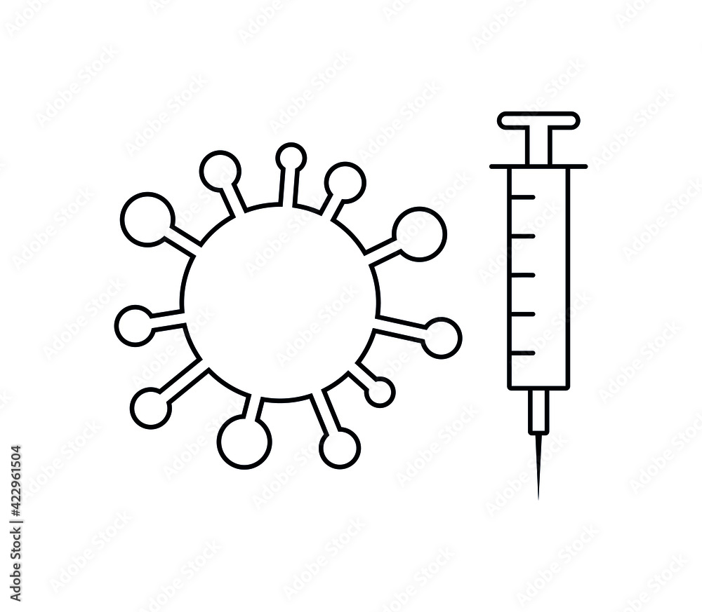  covid-19 2019-ncov vaccine, vaccination shot, medicine concept, flat illustration corona virus symbol, linear icon