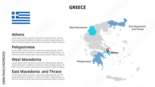 Greece vector map infographic template divided by countries. Slide presentation