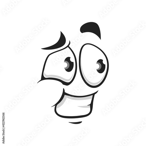 Cartoon face with guilty smile, vector ashamed or hangdog emoji, funny facial expression, in fault human feelings, comic oops emotion, clumsiness isolated on white background