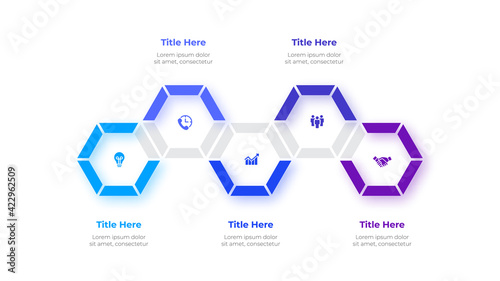Vector hexagon elements for infographic. Template for presentation. Business concept with 5 options, parts, steps or processes