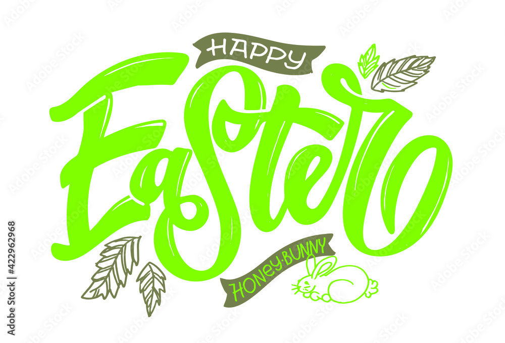 Naklejka premium Happy Easter - cute hand drawn doodle lettering label. Lettering art for poster, banner, t-shirt design.