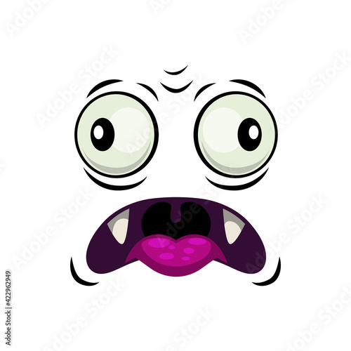 Monster face isolated vector icon, cartoon emotion. Halloween funny creature with sharp fangs and goggle eyes with open mouth, ghost or alien surprised emoji