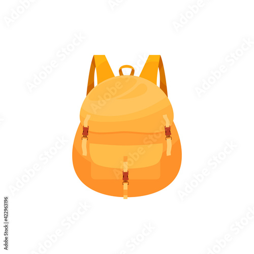 Kids schoolbag isolated vector icon, cartoon rucksack of orange color, student or hiking backpack, touristic knapsack or school bag on white background