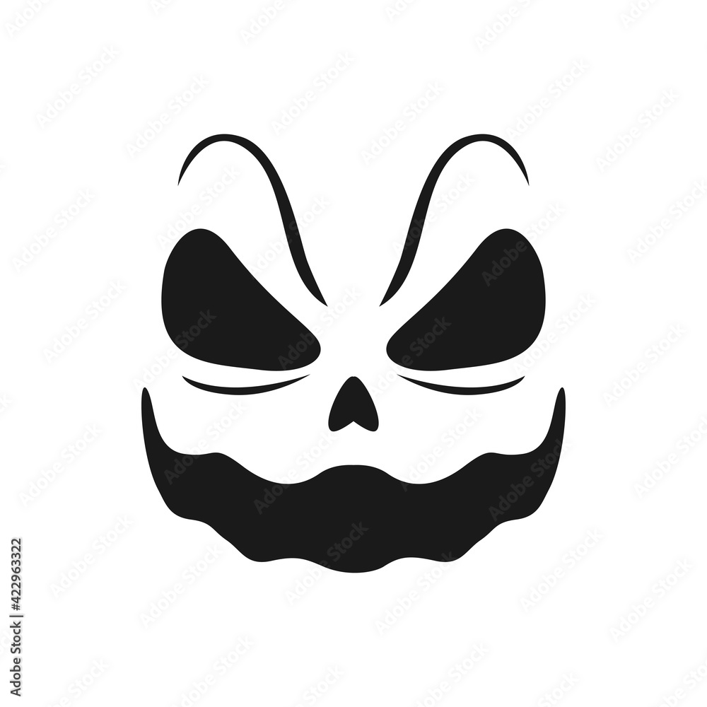 Halloween smiling face vector icon, scary evil smile, creepy monster eye holes and laughing mouth. Ghost, jack lantern or demon isolated monochrome sign Halloween smiling face vector icon, scary evil smile, creepy monster eye holes and laughing mouth. Ghost, jack lantern or demon isolated monochrome sign