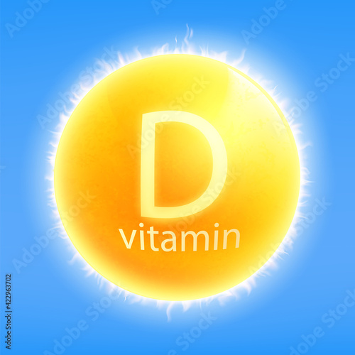 Inscription vitamin D on the background of sun