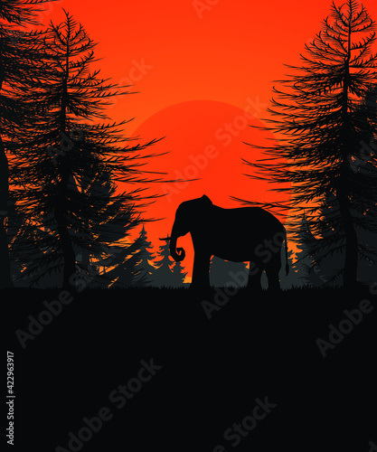 Elephant silhouette illustration graphic trendy artwork.