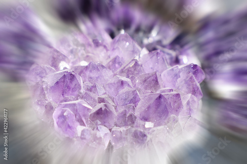 Beautiful Amethyst Gemstone Close Up With Zoom Burst Effect For Crystal Healing And Alternative Therapy 
