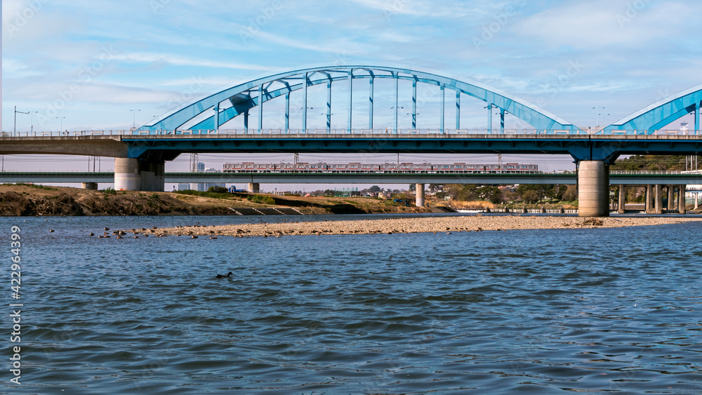 Naklejka premium 鉄橋と電車