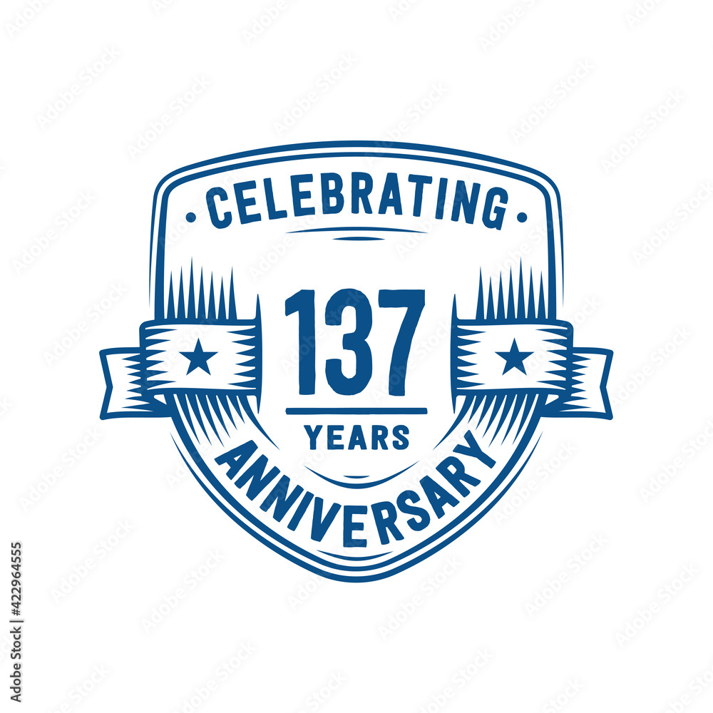 137 years anniversary celebration shield design template. 137th anniversary logo. Vector and illustration.
