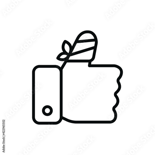 Hurt hand, bandage finger line icon. Simple outline style. Like, thumb up gesture, injured, unavailable concept. Vector illustration isolated on white background. EPS 10.