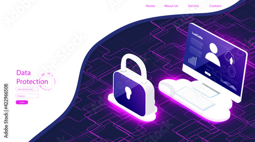 Personal data security. Online file server protection system concept. Secure information transfer web banner.