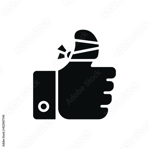 Hurt hand, bandage finger glyph icon. Simple solid style. Like, thumb up gesture, injured, unavailable concept. Vector illustration isolated on white background. EPS 10.