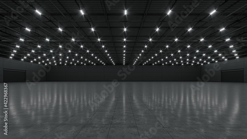 3D render of empty exhibition space. backdrop for exhibitions and events. Tile floor. Marketing mock up.