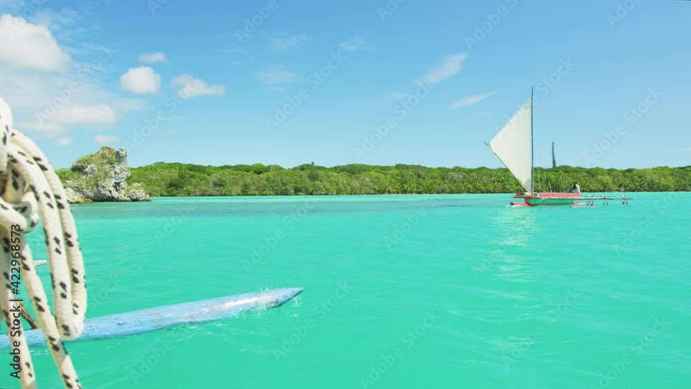 Traditional pirogue tour in the scenic Upi bay, Isle of Pines. New Caledonia